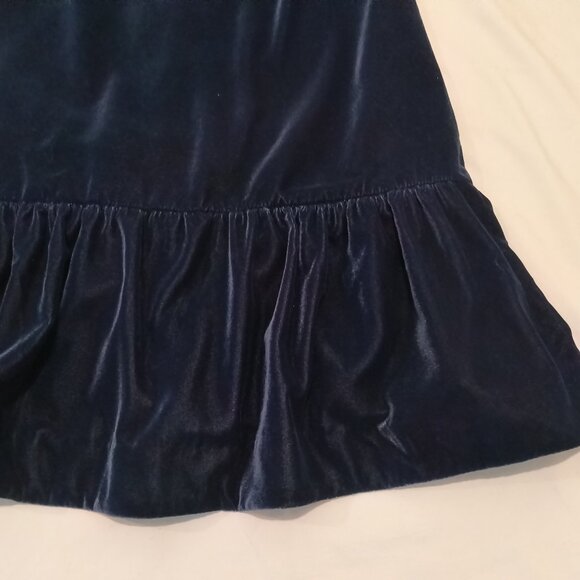 J Crew Blue Velvet Ruffle Hem Dress Sleeveless Size2 - Picture 5 of 9